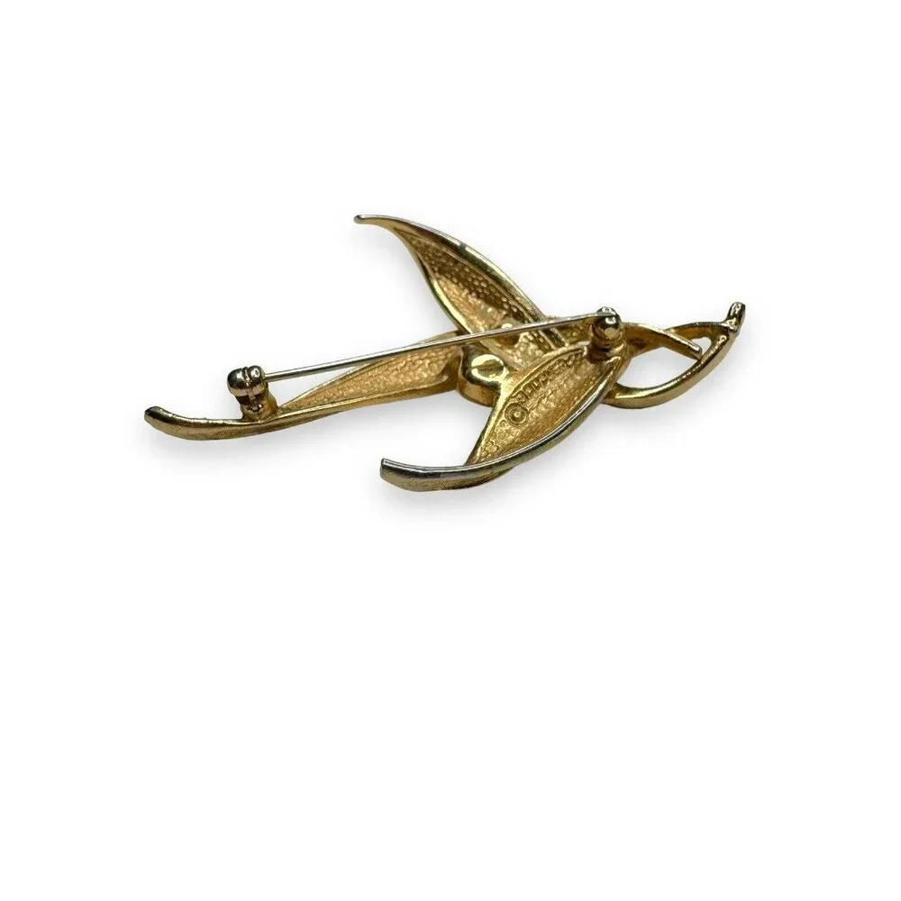 Vintage Boucher Gold Tone Leaf Brooch Faux Pearl Mid Century Modern 2.5